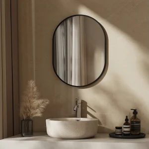 EMKE Wandspiegel Ovaal 50×70 cm met Zwart Frame – Niet-verlicht Badkamerspiegel EMKE Wandspiegel Ovaal 50×70 cm met Zwart Frame – Niet-verlicht Badkamerspiegel