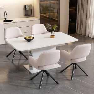 Eettafel ingesteld + 4 Sherpa -stoelen – Uitbreidbaar 6 tot 8 personen – met 6 niches – deeltjespanelen – 130x70cm