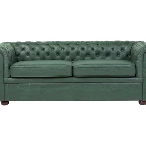 Driezitsbank kunstleer groen CHESTERFIELD