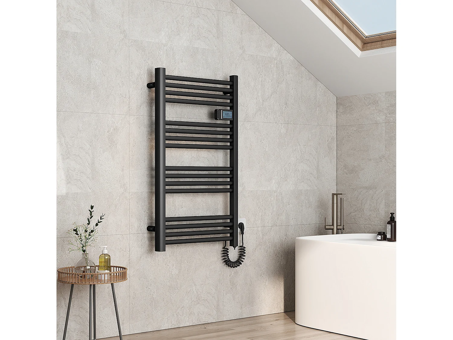 EMKE Elektrische Handdoekradiator - Met Smart Thermostaat - Mat Zwart - 96x54 cm - 500W - Badkamer Radiator - Elektrische Radiator