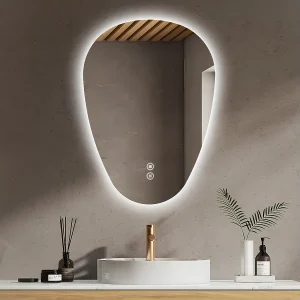 EMKE Badkamerspiegel met LED Verlichting, 80 x 60 cm, Asymmetrische Spiegel, Touch Schakelaar, 3 Kleurtemperaturen Instelbaar, Anti-condens EMKE Badkamerspiegel met LED Verlichting, 80 x 60 cm, Asymmetrische Spiegel, Touch Schakelaar, 3 Kleurtemperaturen Instelbaar, Anti-condens