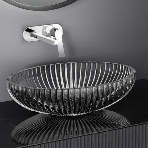EMKE Ovale Opbouw Wastafel 51x35x15 cm, Zwart Glazen Wasbak, Modern Design voor Badkamer