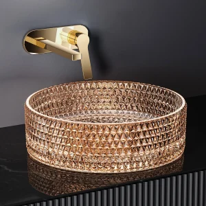 EMKE Ronde Wastafel van Rozegoud Glas voor Aanrechtmontage | 360 x 360 x 112 mm – Modern Design