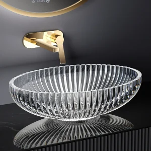 EMKE Ovale Wastafel van Transparant Glas voor Aanrechtmontage | 510 x 350 x 150 mm – Modern Design