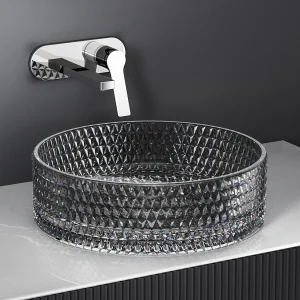 EMKE Ronde Wastafel van Zwart Glas voor Aanrechtmontage | 360 x 360 x 112 mm – Modern Design