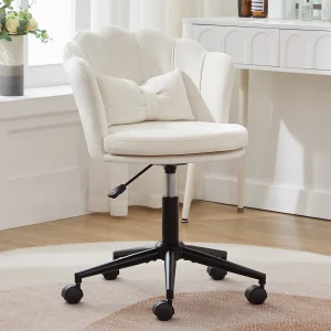 Draaifauteuil met verstelbare hoogte – Bladvormige rugleuning – 55 x 42 x 73-83 cm – Fluweel – Beige Draaifauteuil met verstelbare hoogte – Bladvormige rugleuning – 55 x 42 x 73-83 cm – Fluweel – Beige