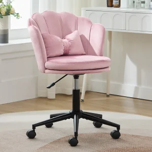 Draaifauteuil met verstelbare hoogte – Bladvormige rugleuning – 55 x 42 x 73-83 cm – Fluweel – Roze Draaifauteuil met verstelbare hoogte – Bladvormige rugleuning – 55 x 42 x 73-83 cm – Fluweel – Roze