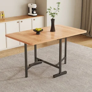 Eettentabel 4 tot 6 personen – MDF en metaal – Natuurlijk en zwart – Uitbreidbaar en opvouwbaar – 21/120x80x75cm Eettentabel 4 tot 6 personen – MDF en metaal – Natuurlijk en zwart – Uitbreidbaar en opvouwbaar – 21/120x80x75cm