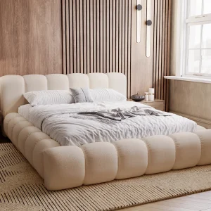 Emporius Cloud bed 180×200 met bedlade – gestoffeerd bed met opbergruimte, fluwelen Beige (Komodo 11)