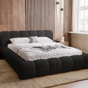 Emporius Cloud bed 160×200 met bedlade – gestoffeerd bed met opbergruimte, fluwelen Zwart (Komodo 23)