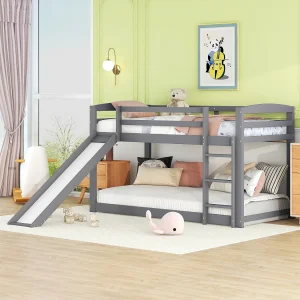 Gebeld bed 90 x 200 cm – met schuif en trap – Pin – Max Load 120 kg – Grijs Gebeld bed 90 x 200 cm – met schuif en trap – Pin – Max Load 120 kg – Grijs