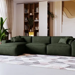 Emporius Figo links Hoekbank 265×180 cm, hoekbank in L-vorm, bank voor woonkamer groen (Whisper 11)