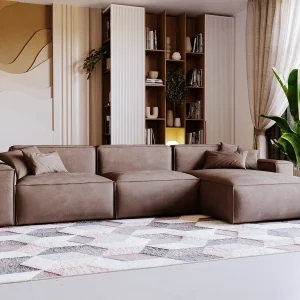 Emporius Figo rechts Hoekbank 265×180 cm, hoekbank in L-vorm, bank voor woonkamer bruin (Whisper 5)