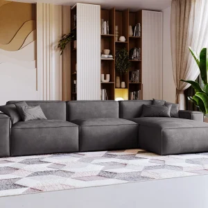 Emporius Figo rechts Hoekbank 265×180 cm, hoekbank in L-vorm, bank voor woonkamer donkergrijs (Whisper 15)