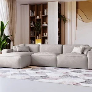 Emporius Figo links Hoekbank 265×180 cm, hoekbank in L-vorm, bank voor woonkamer lichtgrijs (Whisper 16)