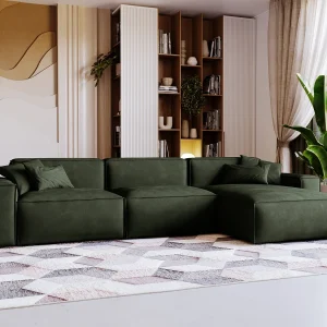 Emporius Figo rechts Hoekbank 265×180 cm, hoekbank in L-vorm, bank voor woonkamer groen (Whisper 11)
