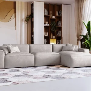 Emporius Figo rechts Hoekbank 265×180 cm, hoekbank in L-vorm, bank voor woonkamer lichtgrijs (Whisper 16)