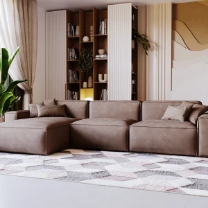 Emporius Figo links Hoekbank 265×180 cm, hoekbank in L-vorm, bank voor woonkamer bruin (Whisper 5)