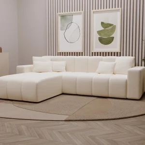 Emporius Miral links Hoekbank in L-vorm – sofa 265 cm, woonkamerbank, hoekbank crème (Komodo 10)