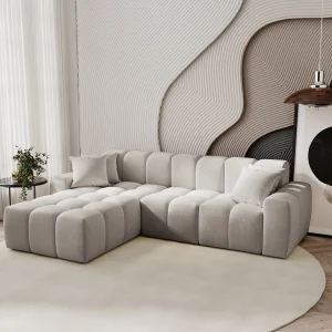 Emporius Napoli links Hoekbank 265×180 cm, sofa, woonkamerbank lichtgrijs (Komodo 20)