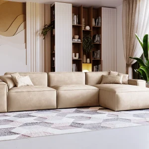 Emporius Figo rechts Hoekbank 265×180 cm, hoekbank in L-vorm, bank voor woonkamer beige (Whisper 2)