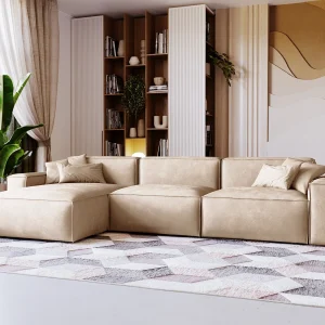 Emporius Figo links Hoekbank 265×180 cm, hoekbank in L-vorm, bank voor woonkamer beige (Whisper 2)