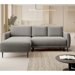ECKSOFA BONO Sofa met slaapfunctie Stevige houten poten Stijlvolle armleggers Diepe zitting 226x164x88cm Linkerzijde Grijs