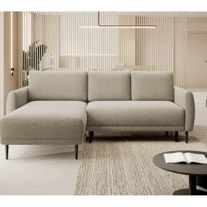 ECKSOFA BONO Sofa met slaapfunctie Stevige houten poten Elegante armleggers Diepe zitting 226x164x88cm Linkerzijde Zand
