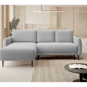 ECKSOFA BONO Sofa met slaapfunctie Stevige houten poten Stijlvolle armleggers Diepe zitting 226x164x88cm Linkerzijde Ash
