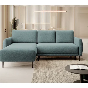 ECKSOFA BONO Sofa met slaapfunctie Stevige houten poten Stijlvolle armleggers Diepe zitting 226x164x88cm Linkerzijde Lichtblauw