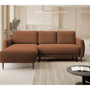 ECKSOFA BONO Sofa met slaapfunctie Stevige houten poten Stijlvolle armleggers Diepe zitting 226x164x88cm Links bruin