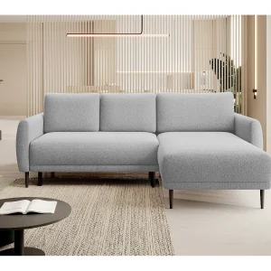 ECKSOFA BONO Sofa met slaapfunctie Stevige houten poten Stijlvolle armleggers Diepe zitting 226x164x88cm Rechterkant Ash