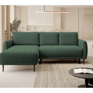 ECKSOFA BONO Sofa met slaapfunctie Stevige houten poten Stijlvolle armleggers Diepe zitting 226x164x88cm Linkerzijde Bosgroen