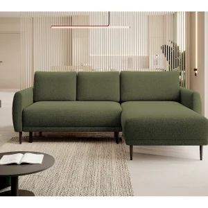 ECKSOFA BONO Sofa met slaapfunctie Stevige houten poten Stijlvolle armleggers Diepe zitting 226x164x88cm Rechterkant Groen