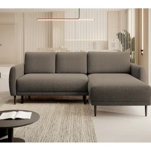 ECKSOFA BONO Sofa met slaapfunctie Stevige houten poten Stijlvolle armleggers Diepe zitting 226x164x88cm Rechterkant Lichtbruin