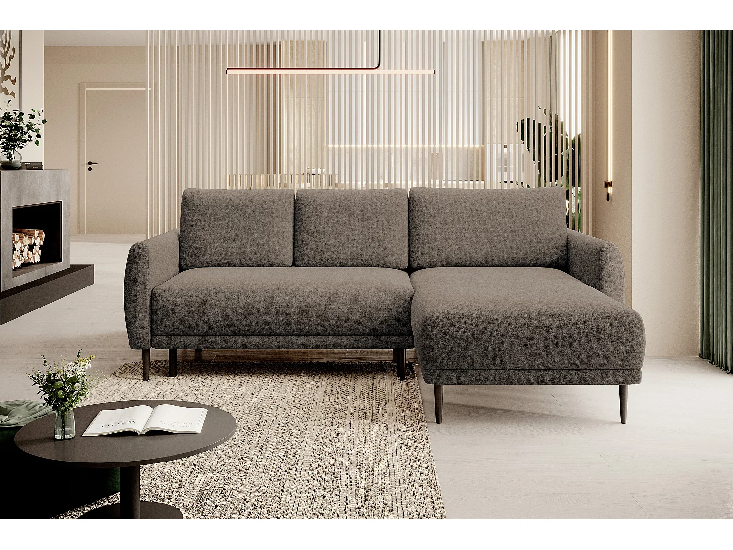 ECKSOFA BONO Sofa met slaapfunctie Stevige houten poten Stijlvolle armleggers Diepe zitting 226x164x88cm Rechterkant Lichtbruin