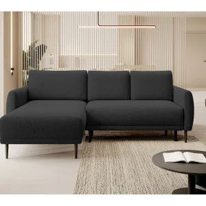 ECKSOFA BONO Sofa met slaapfunctie Stevige houten poten Stijlvolle armleggers Diepe zitting 226x164x88cm Linkerzijde Zwart
