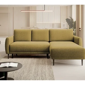 ECKSOFA BONO Sofa met slaapfunctie Stevige houten poten Stijlvolle armleggers Diepe zitting 226x164x88cm Rechterkant Platina