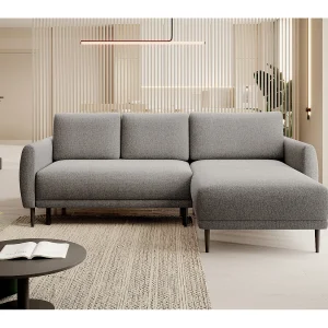 ECKSOFA BONO Sofa met slaapfunctie Stevige houten poten Stijlvolle armleggers Diepe zitting 226x164x88cm Rechterkant grijs
