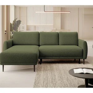 ECKSOFA BONO Sofa met slaapfunctie Stevige houten poten Stijlvolle armleggers Diepe zitting 226x164x88cm Linkerzijde Groen