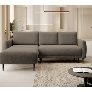 ECKSOFA BONO Sofa met slaapfunctie Stevige houten poten Stijlvolle armleggers Diepe zitting 226x164x88cm Linkerzijde Lichtbruin