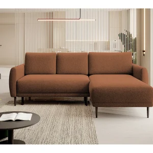 ECKSOFA BONO Sofa met slaapfunctie Stevige houten poten Stijlvolle armleggers Diepe zitting 226x164x88cm Rechterkant Bruin