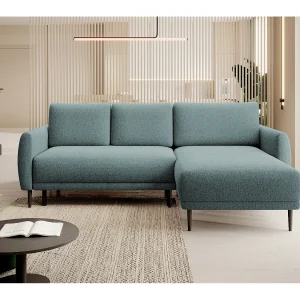 ECKSOFA BONO Sofa met slaapfunctie Stevige houten poten Stijlvolle armleggers Diepe zitting 226x164x88cm Rechterkant lichtblauw
