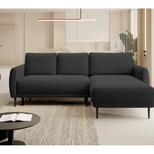 ECKSOFA BONO Sofa met slaapfunctie Stevige houten poten Stijlvolle armleggers Diepe zitting 226x164x88cm Rechterkant Zwart