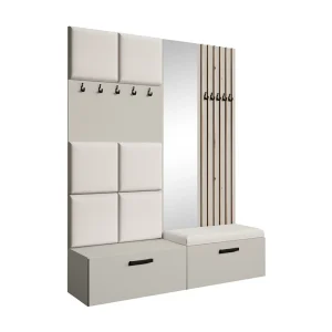 GARDEROBE Margaret I+II 162/203/43 met gestoffeerde panelen/lamellen/spiegel