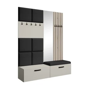 GARDEROBE Margaret I+II 162/203/43 met gestoffeerde panelen/lamellen/spiegel