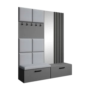 GARDEROBE Margaret I+II 162/203/43 met gestoffeerde panelen/lamellen/spiegel