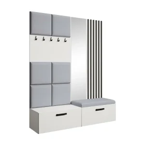 GARDEROBE Margaret I+II 162/203/43 met gestoffeerde panelen/lamellen/spiegel