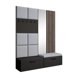 GARDEROBE Margaret I+II 162/203/43 met gestoffeerde panelen/lamellen/spiegel