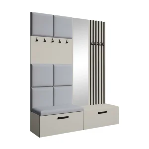 GARDEROBE Margaret I+II 162/203/43 met gestoffeerde panelen/lamellen/spiegel GARDEROBE Margaret I+II 162/203/43 met gestoffeerde panelen/lamellen/spiegel